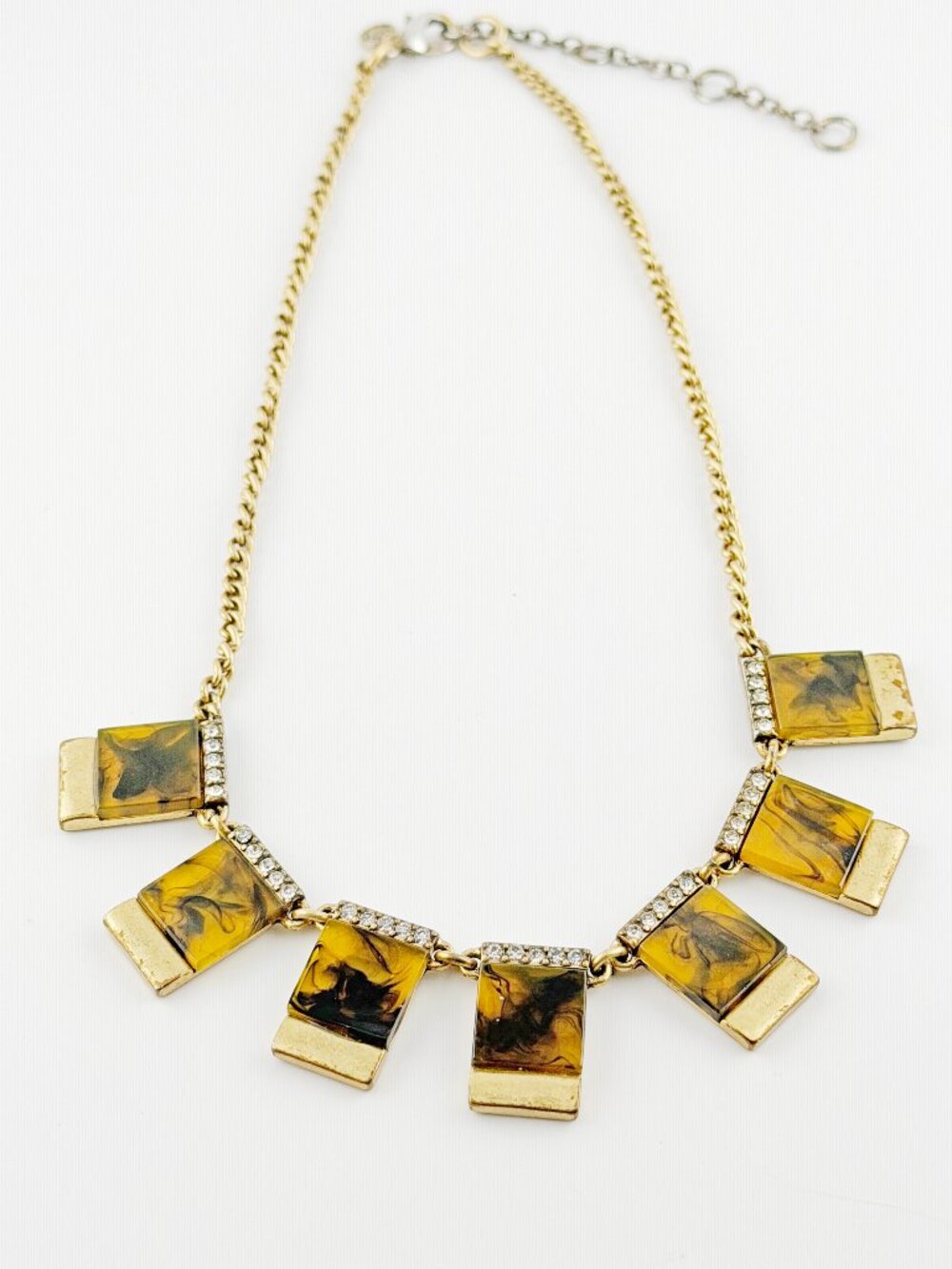 J. Crew Tortoise & Crystal Geometric Statement Necklace – Gold Tone